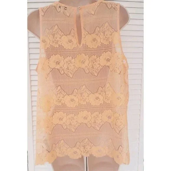 GUESS SWEET PEACH LACE SLEEVELESS BLOUSE TOP SZ XL - Picture 3 of 6